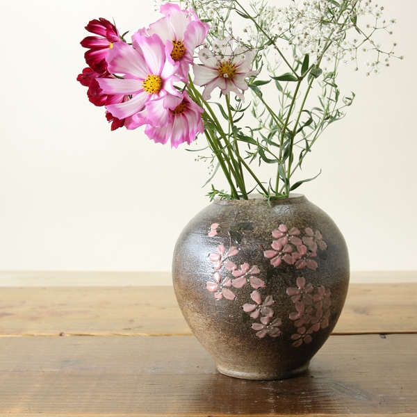 益子焼｜【益子焼】 花瓶 花器 フラワーベース 高さ13cm 丸く膨らませ