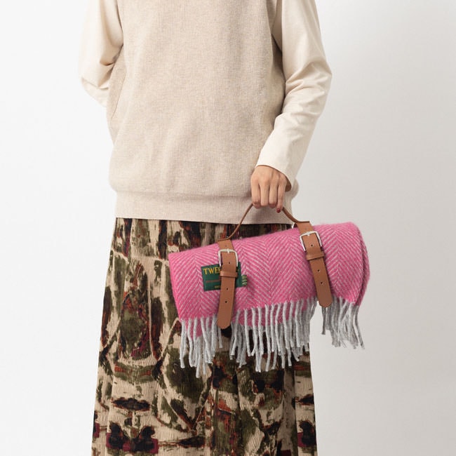 ブランケット ニーラグ 70x183cm ヘリンボーン ピンク シルバー