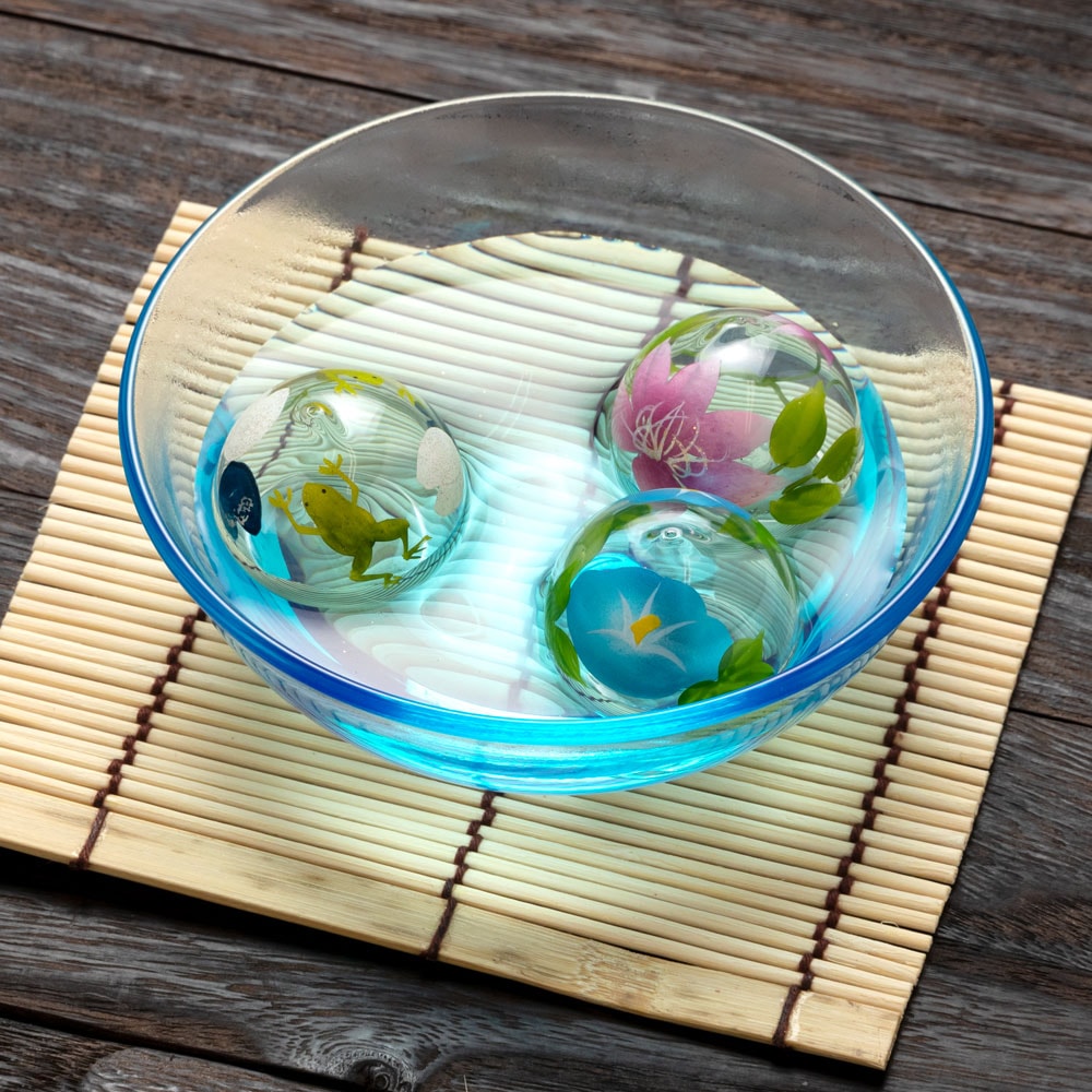 ビードロ浮き玉・小 ピンク鉄仙(T-011) 水に浮かべて涼を感じる