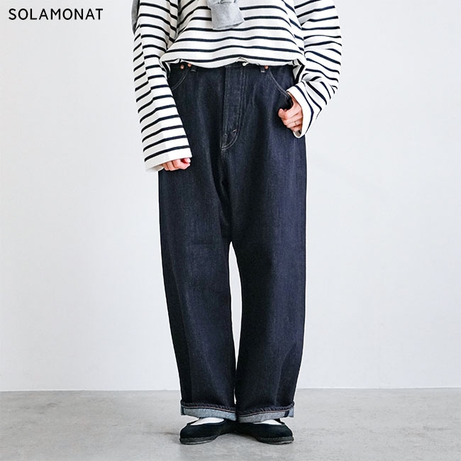◇[b1038]SOLAMONAT(ソラモナ)5Pルーズストレートイージーデニムパンツ
