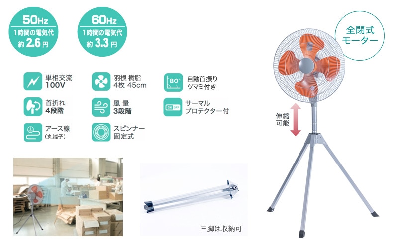 ユアサプライムス.com｜ナカトミ 45cm全閉式スタンド扇 OPF-45SZ 単相