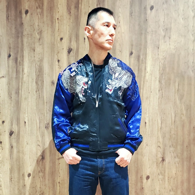 XLサイズ]白虎と白龍柄刺繍リバーシブルスカジャン【送料無料】｜和柄