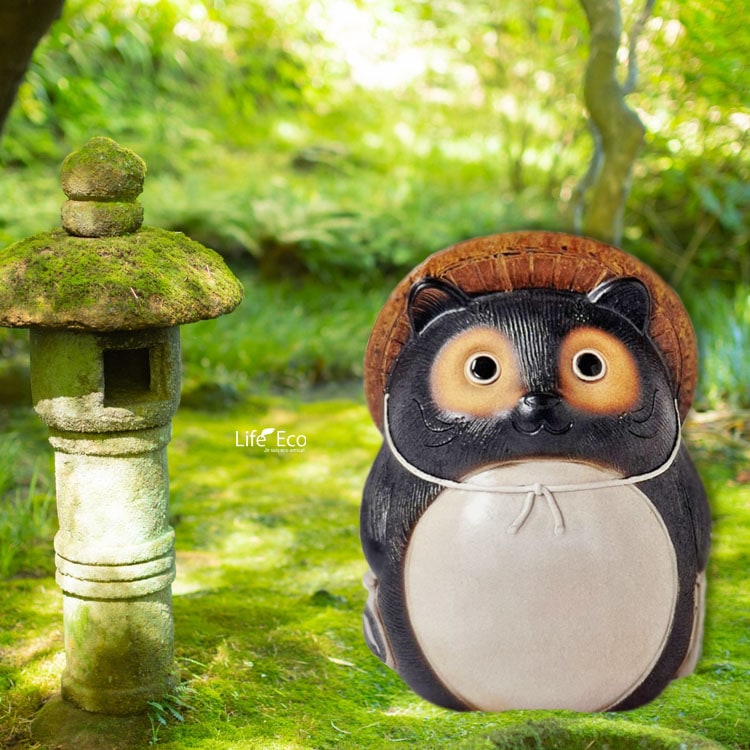 信楽焼 釉薬陶器製 丸狸置物（タヌキ）オブジェ（オーナメント）H50cm