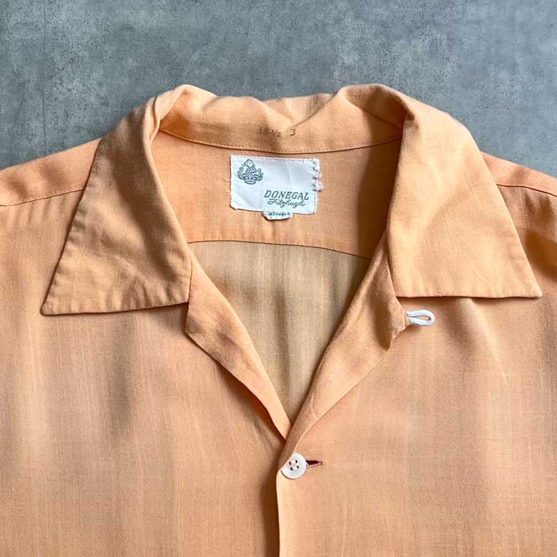 60'S DONEGAL Open Collar Long Sleeve Rayon Shirts SALMON PINK/L 60