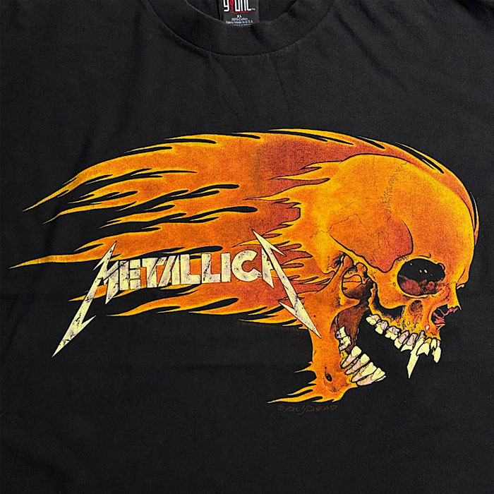 90's METALLICA Pushead Flaming Skull Sun T-SHIRT Made in USA BLACK