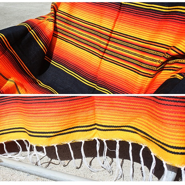 サラペ NO.36 オレンジ レッド ブラック メキシカン ラグ 大判 厚手