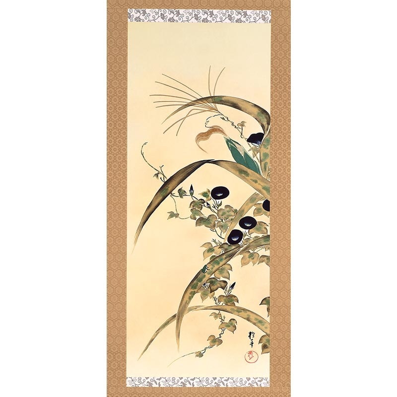 酒井抱一 「十二か月花鳥図」 十二月 「檜に啄木図」 複製掛軸