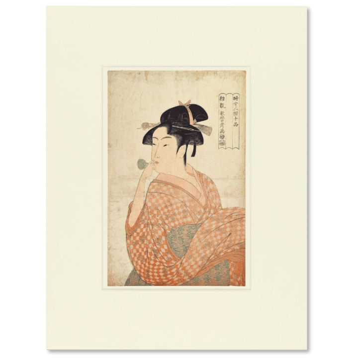 コロタイプ浮世絵額絵〈婦女人相十品 ポッピンを吹く娘〉喜多川歌麿