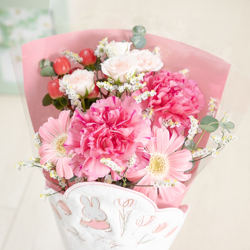 直送商品A】ミニタオル/チャームが選べる フラワーブーケ ピンク