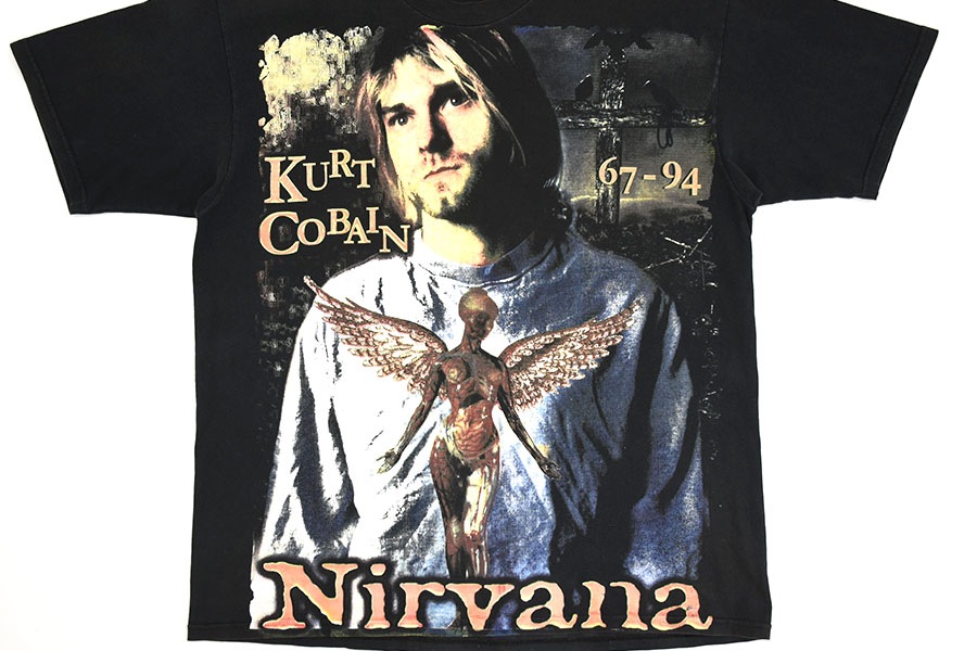 90's～ NIRVANA ''KURT COBAIN 67-94'' 両面プリント Tシャツ ブラック