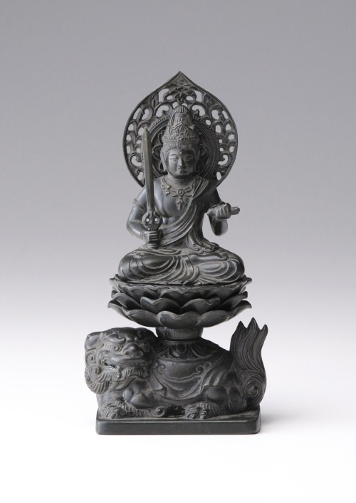 仏像】文殊菩薩 - 合金製 古美青銅仕上げ 総高15cm 高岡銅器 | 日本の