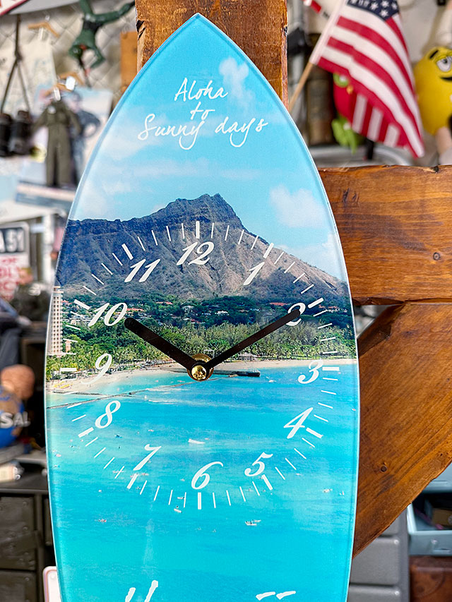 ハワイ ワイキキビーチ サーフボード ガラスクロック L 壁掛け時計の