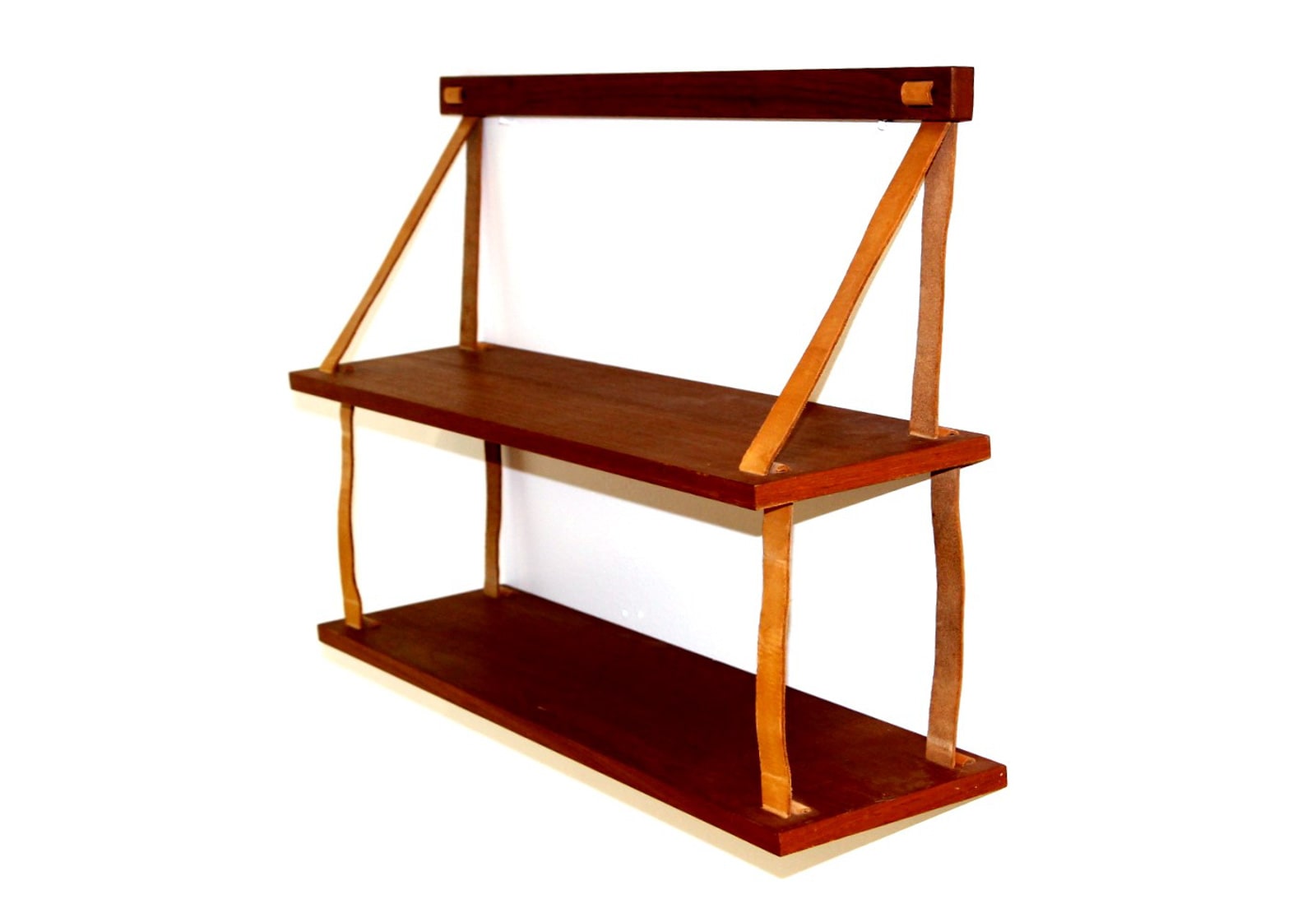 ウォールシェルフ壁掛け棚収納 チーク レザー 北欧家具 通販 CLOVERSKY