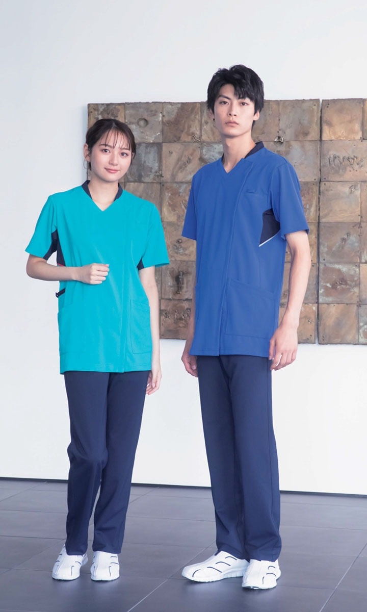 スクラブジャケット カゼン 白衣 医療用 KAZEN 988 半袖 男女兼用