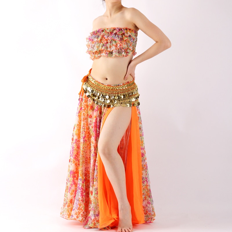 人気のオレンジやわらかシフォン使用ベリーダンス衣装YB-009 | 即日