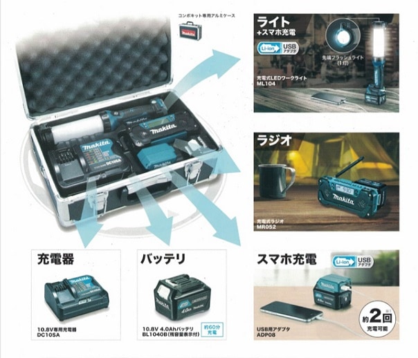 マキタ CK1008 防災用コンボキット ML104 MR052 ADP08 BL1040B DC10SA