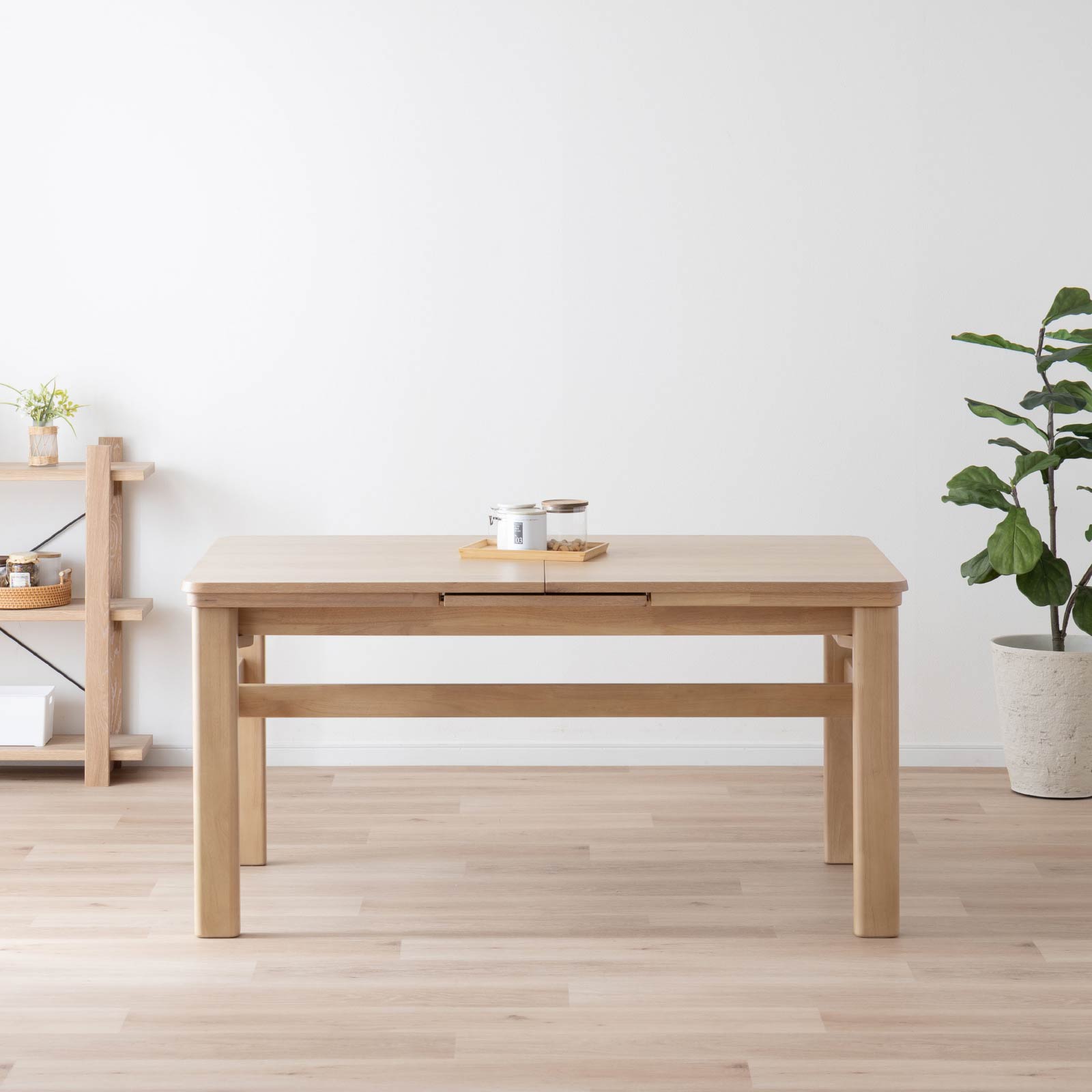 6点セット】［幅145］ 伸長 ダイニングテーブル 4本脚 オーク 無垢材