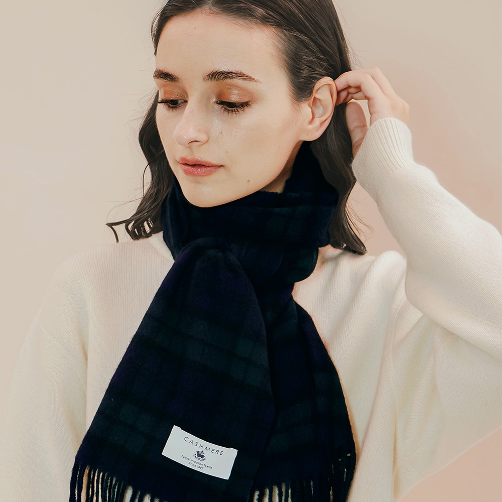 カシミヤ100％ チェックミニマフラー | Muffler | FUKAKINET