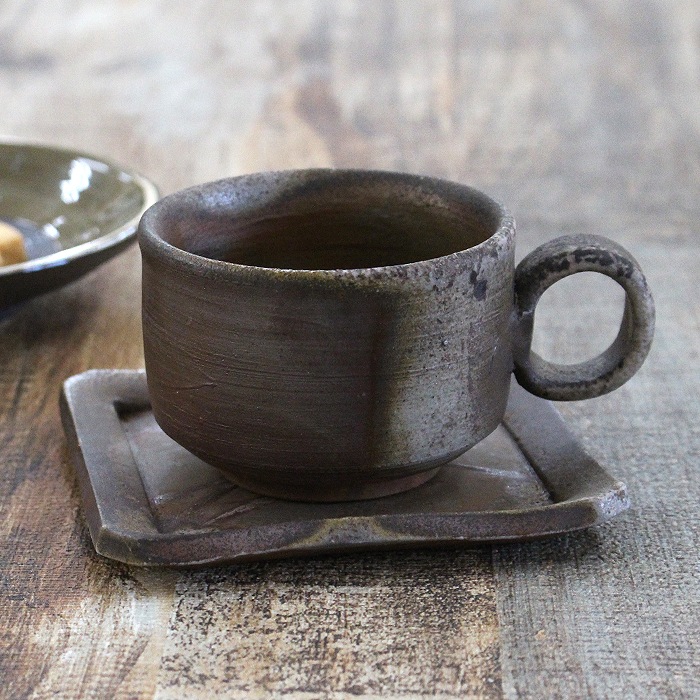 和食器 備前焼 コーヒーカップ & ソーサー 大饗利秀 不老窯 日本製