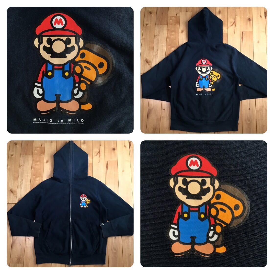 Nintendo × BAPE マリオ マイロ フルジップ パーカー Sサイズ NAVY a