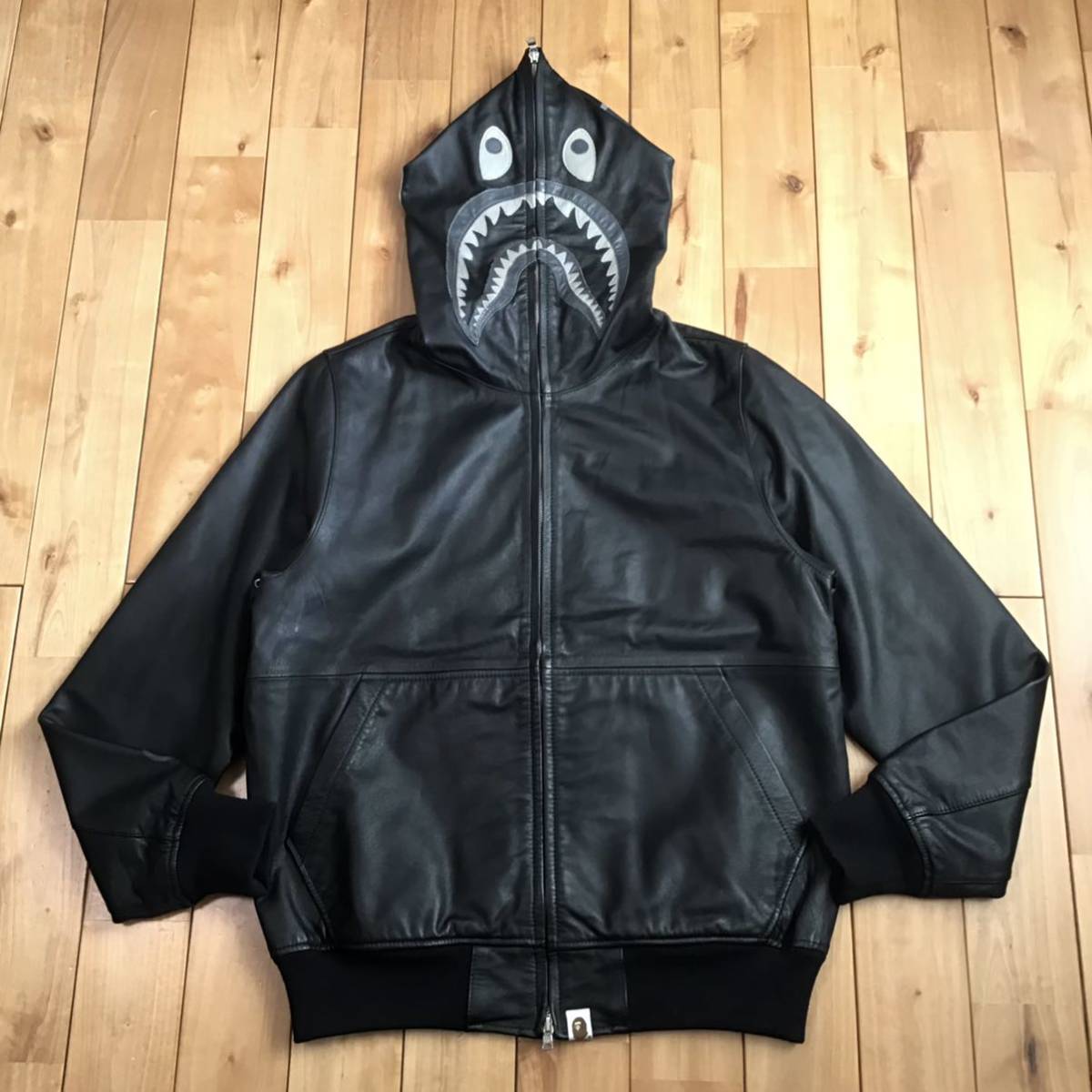レザー シャーク パーカー Sサイズ black a bathing ape BAPE leather
