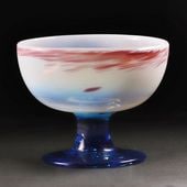 氷コップ 明治～大正時代 和硝子 オパールセント 羊歯葉模様 金赤縁 輪