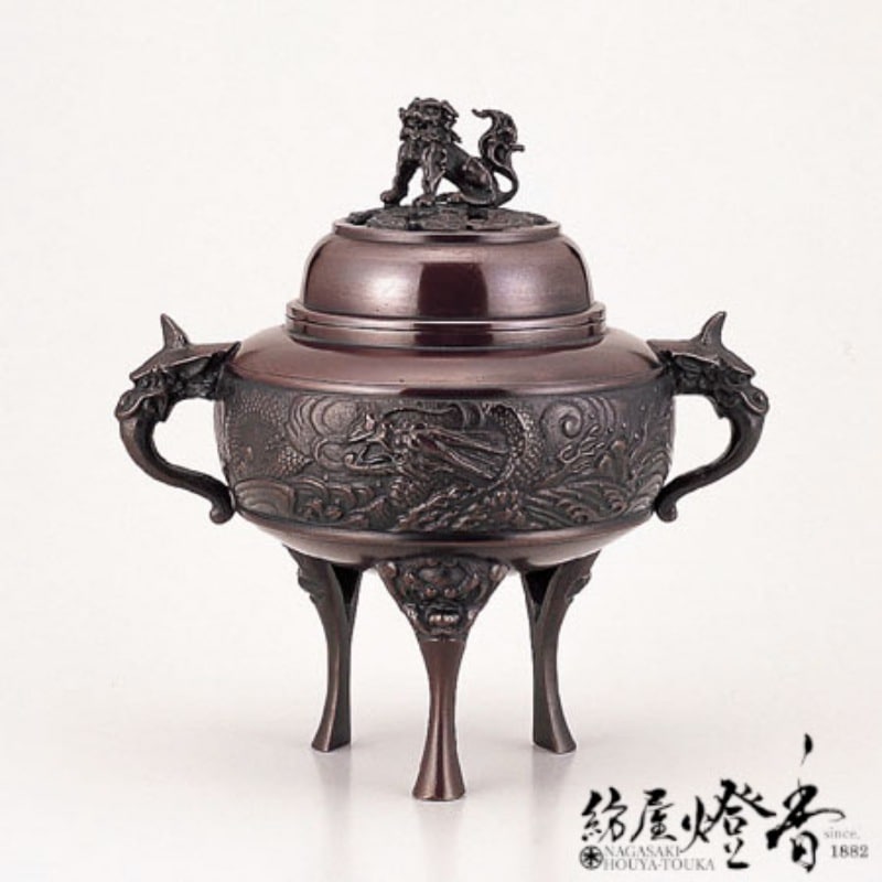 香炉/香器『高岡銅器【龍地紋[大]徳色香炉】銅製/能作吉秀作』竹中銅器
