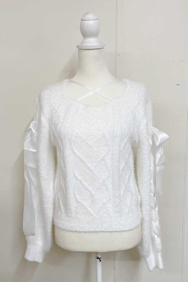 MA*RS】スクエア開きリボンケーブルニット - ホワイト size-F | 地雷系