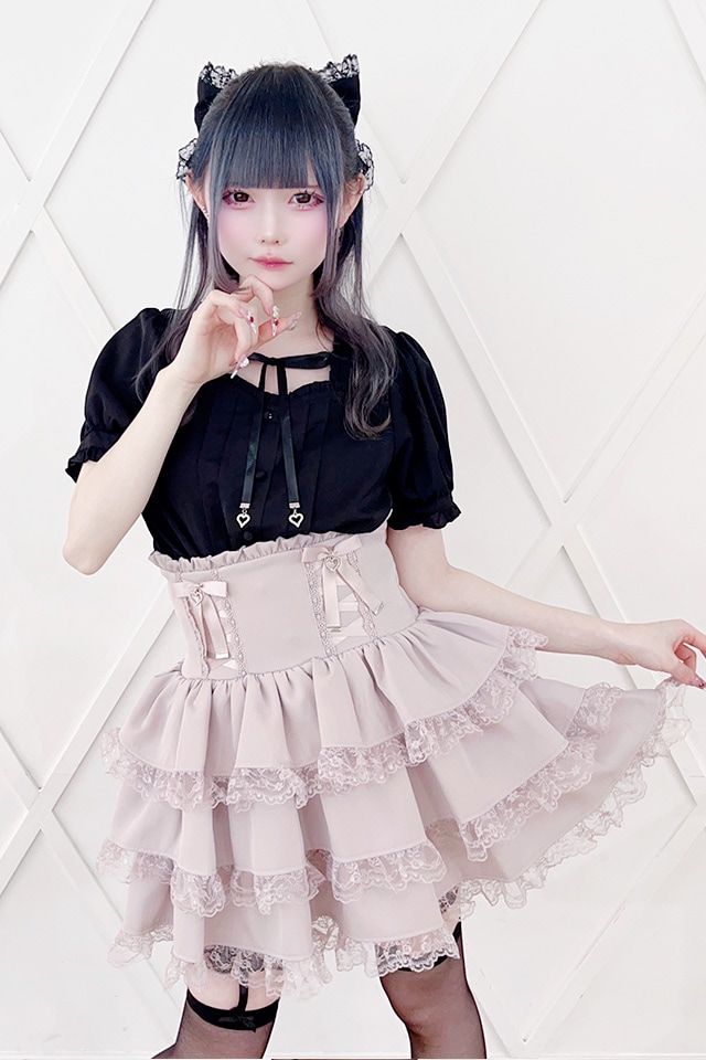 MA*RS】レースアップリボン3段フリルスカパン - ピンク size-F | 地雷