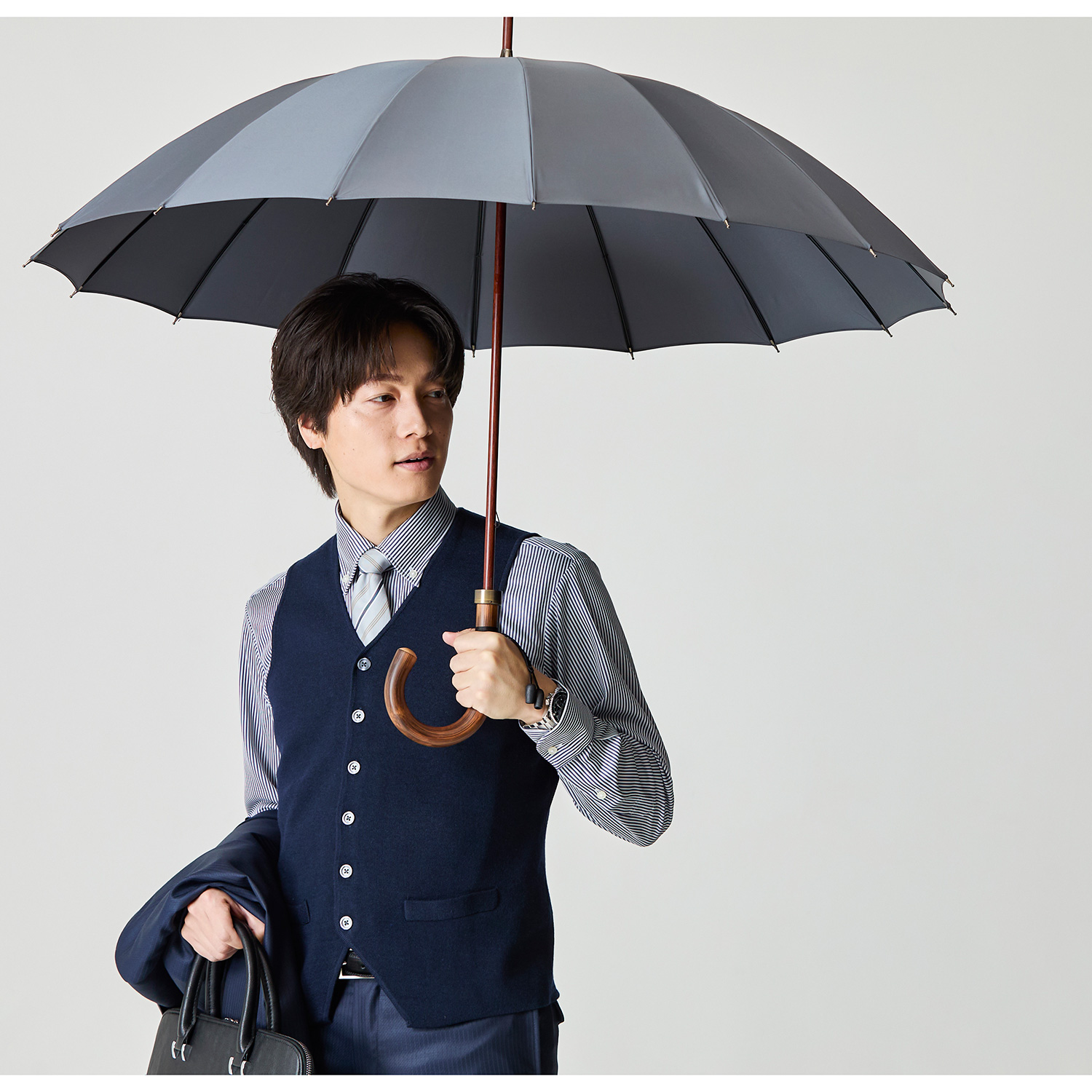 メンズ雨傘】トラッド-16-チャコールグレー｜トンボ洋傘前原光榮商店