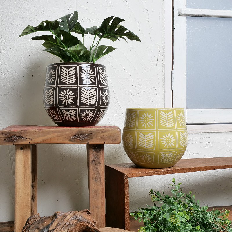 ボタニカルセラミックプランター L 植木鉢｜マライカ公式通販