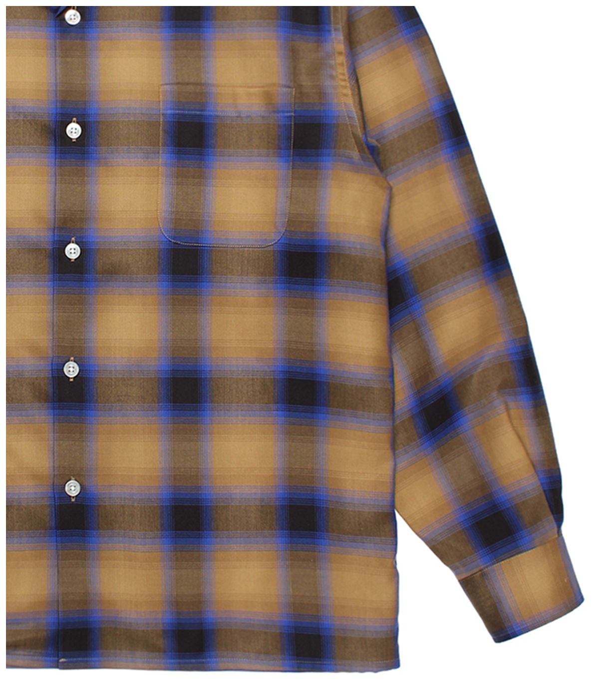 OMBRE CHECK OPEN COLLAR SHIRT (TYPE-2)【L-BROWN】｜WACKO MARIA