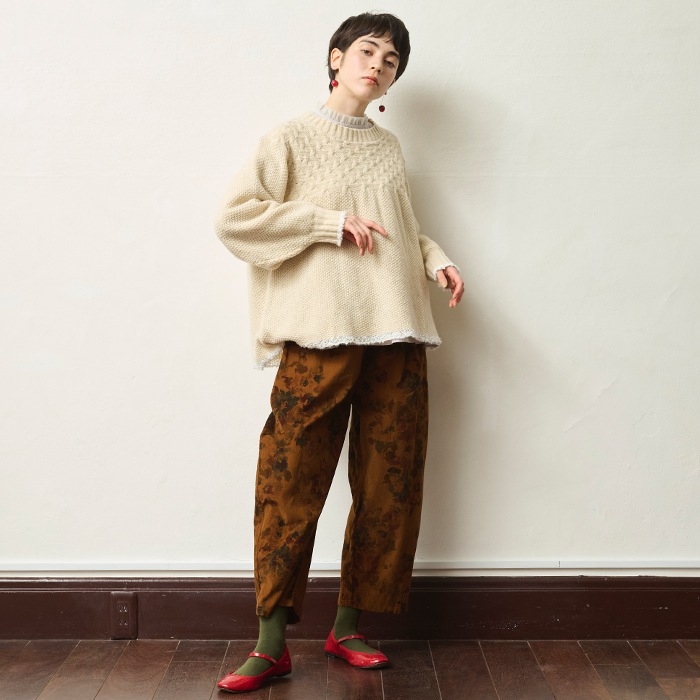 NARU(ナル) ミラノラム アンティークバスケット柄バイカラーニット