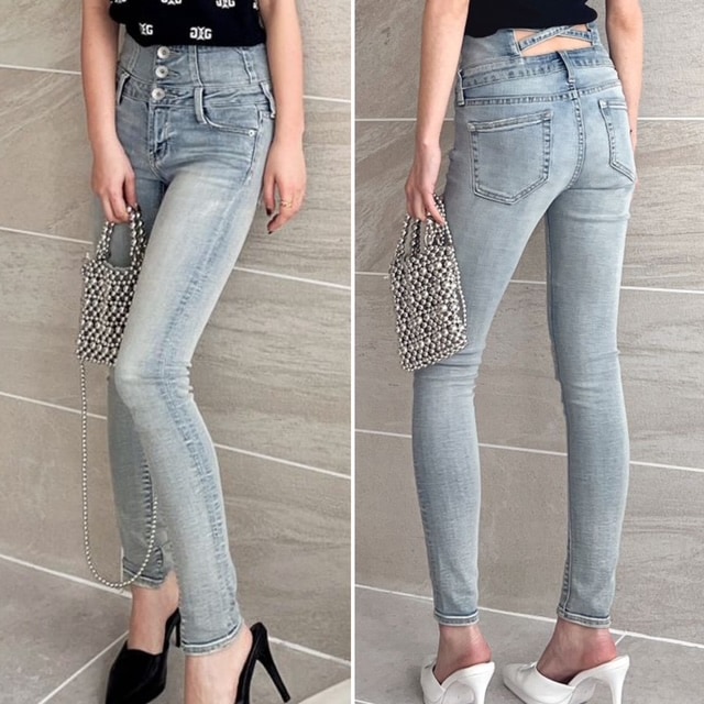 GYDA ハイウエストウエストクロススキニーデニムパンツ 再入荷