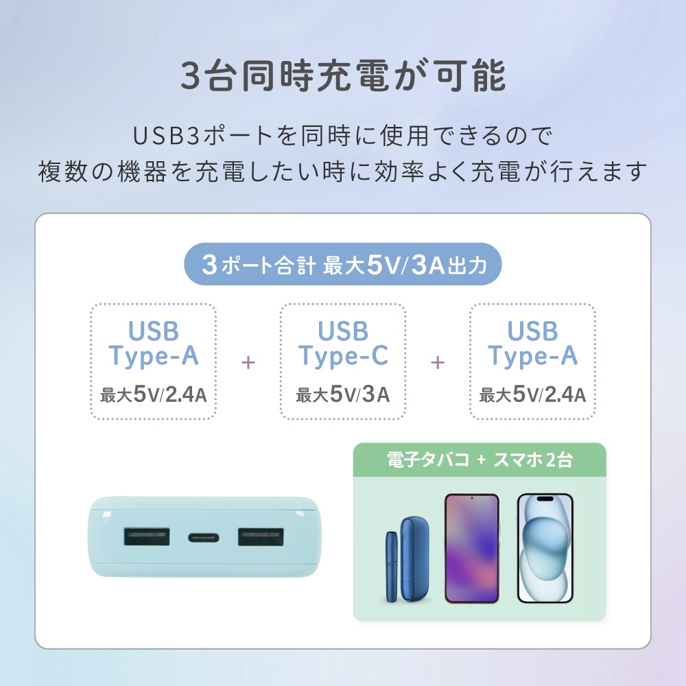小型軽量モバイルバッテリー 10000mAh USB Type-C入出力＋ USB Type-A