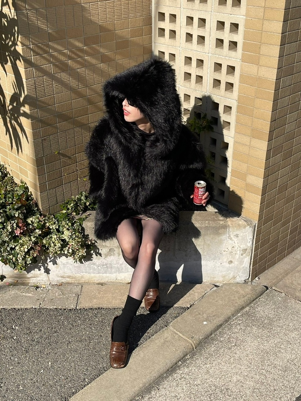 受注制【Chikashitsu +】hooded cropped fur blouson (2color) | OUR