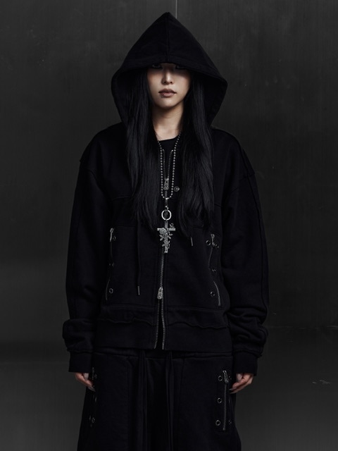 Rosen Kreuz】EYELET EDGE Set-Up ZIP-UP HOODIE | OUR BRAND,Rosen