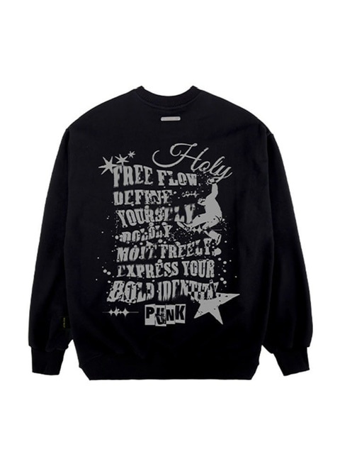 HOLY NUMBER 7】Oversized Hip Hop fit lettering graffiti sweatshirt