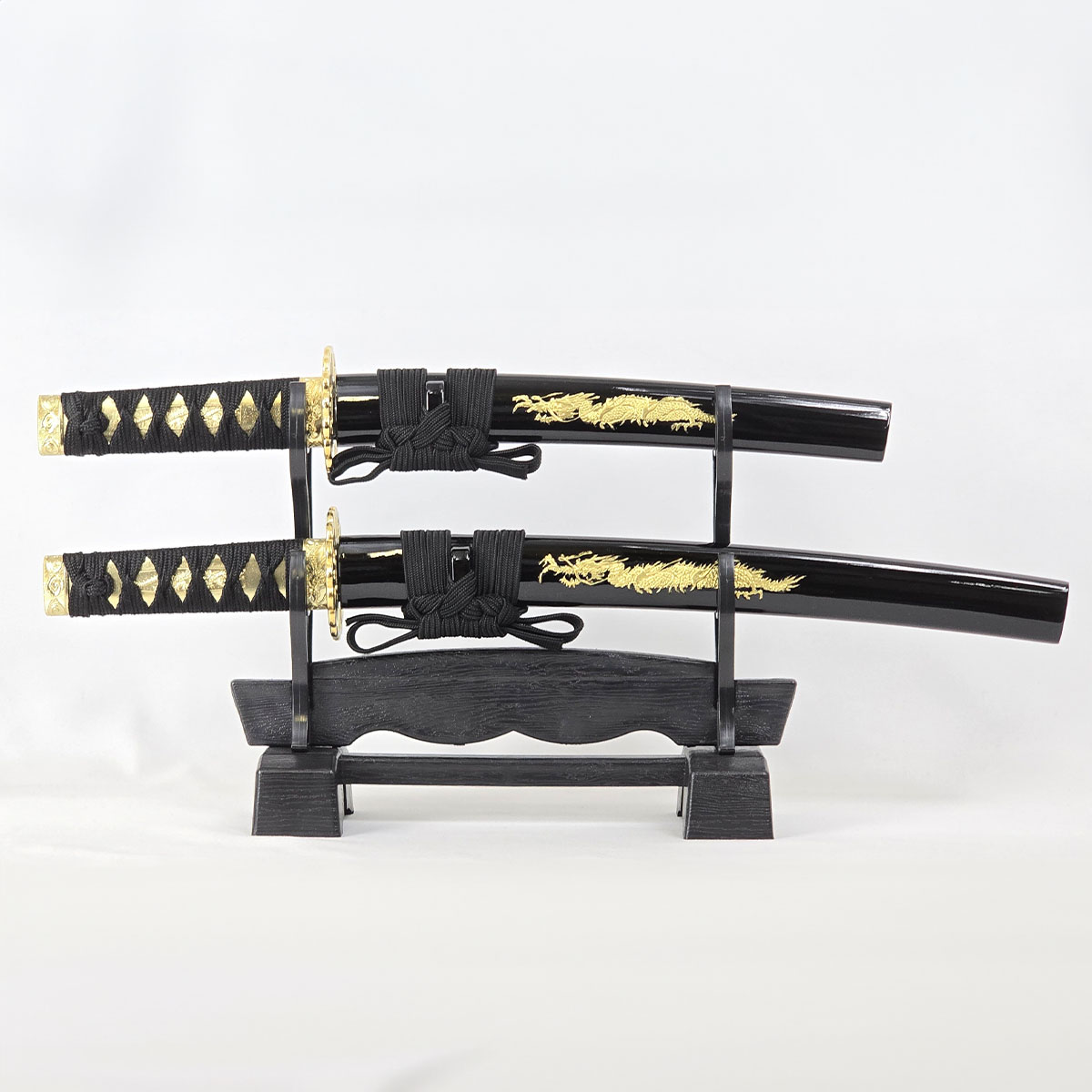 ミニミニ竜3点セット 彫金 黒 刀掛台付 刀身竜彫 模造刀｜【公式