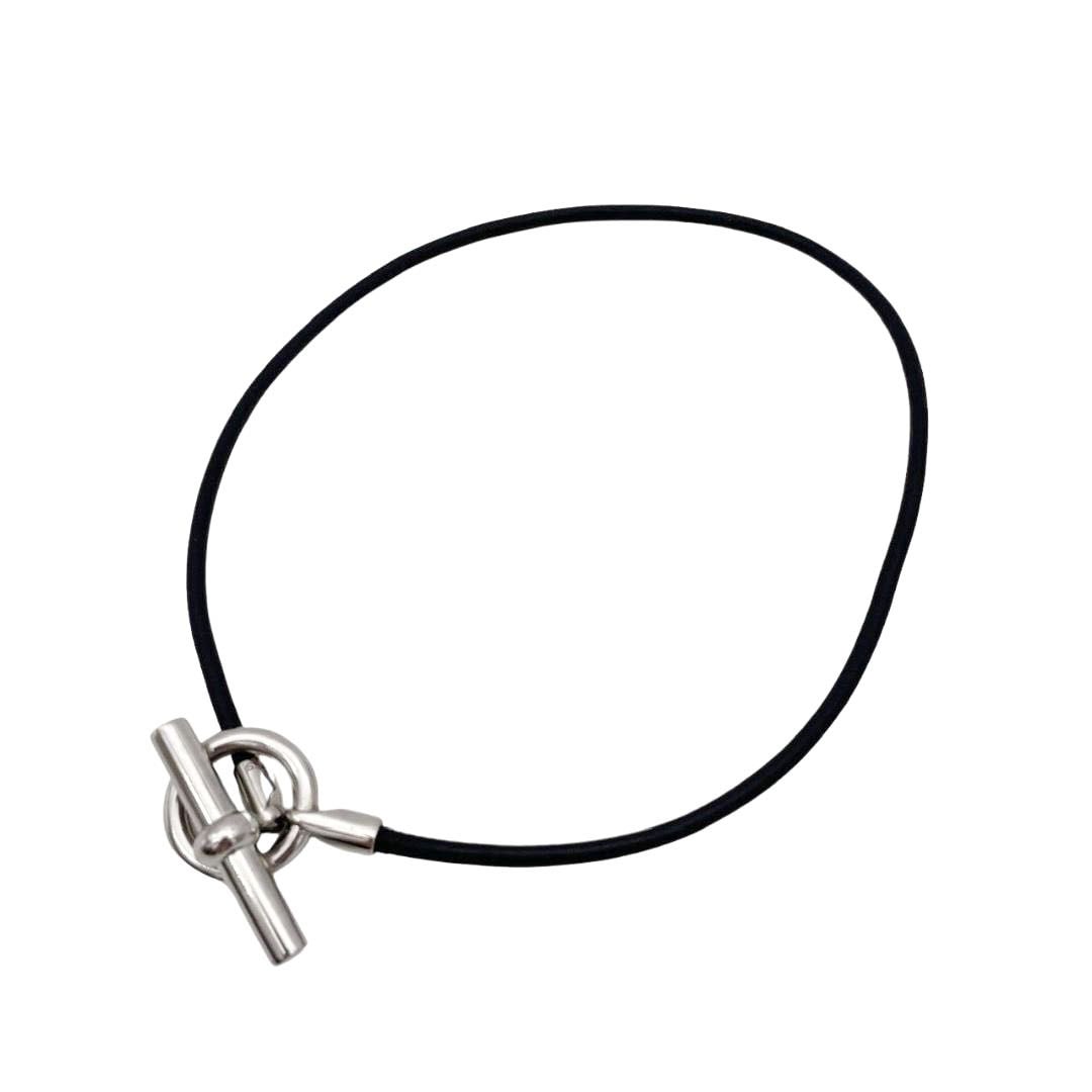 HERMES エルメス グレナン チョーカーネックレス レザー ブラック