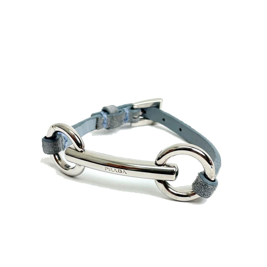 PRADA プラダ ブレスレット レザー/メタル シルバー ブルー
