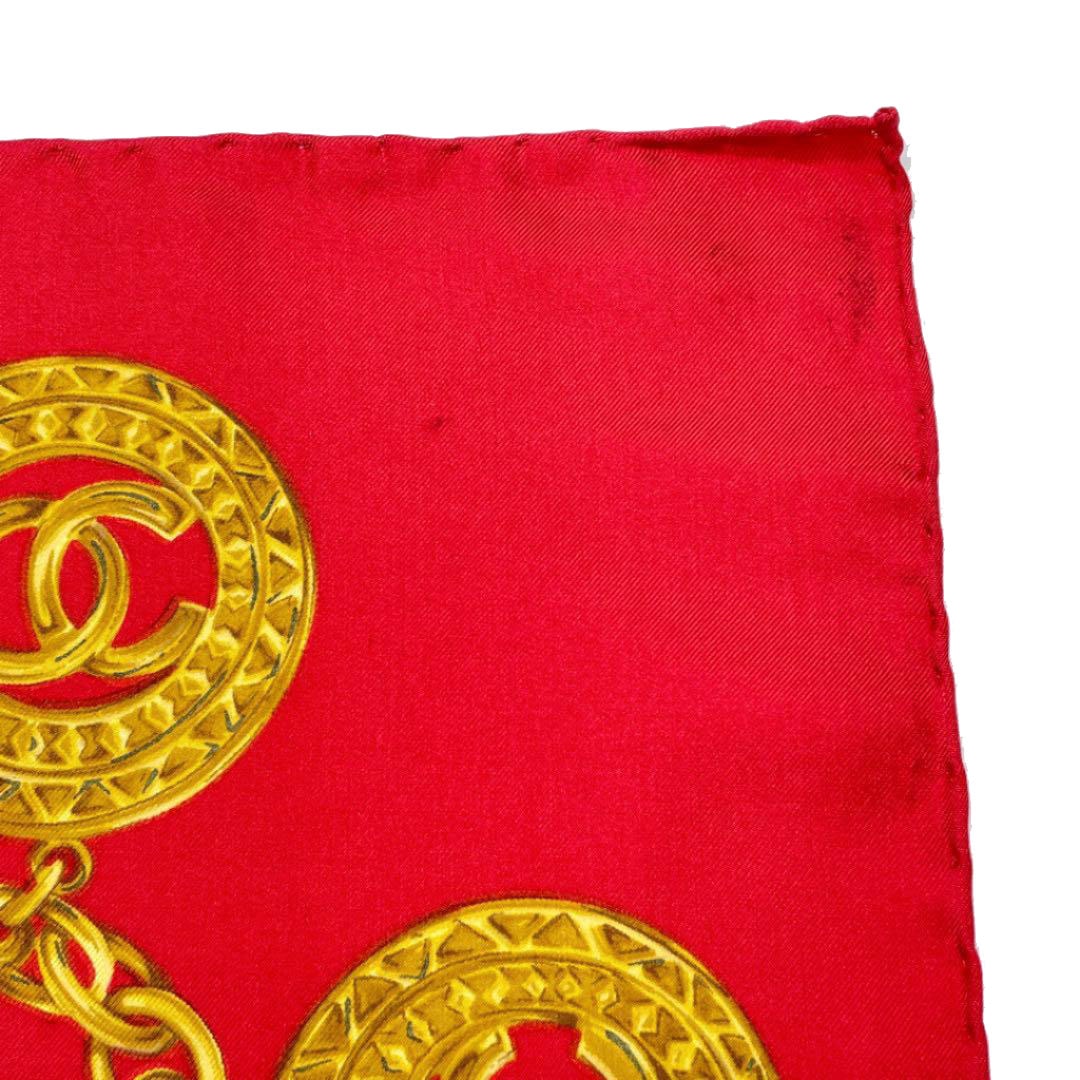 CHANEL シャネル スカーフ ココマーク チェーン柄 シルク レッド