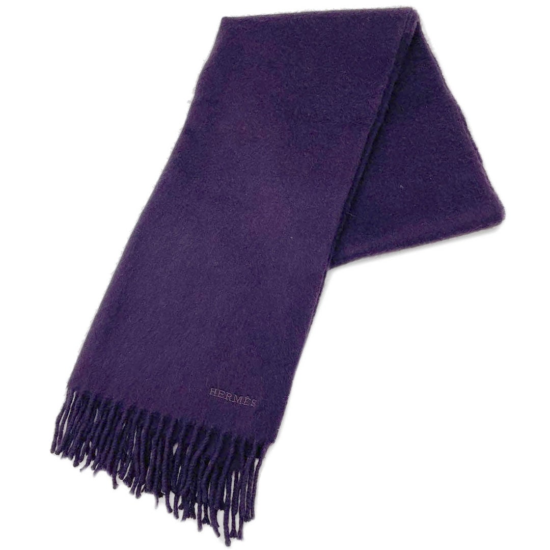 HERMES エルメス マフラー レクトヴェルソ ロゴ刺繍 カシミヤ100