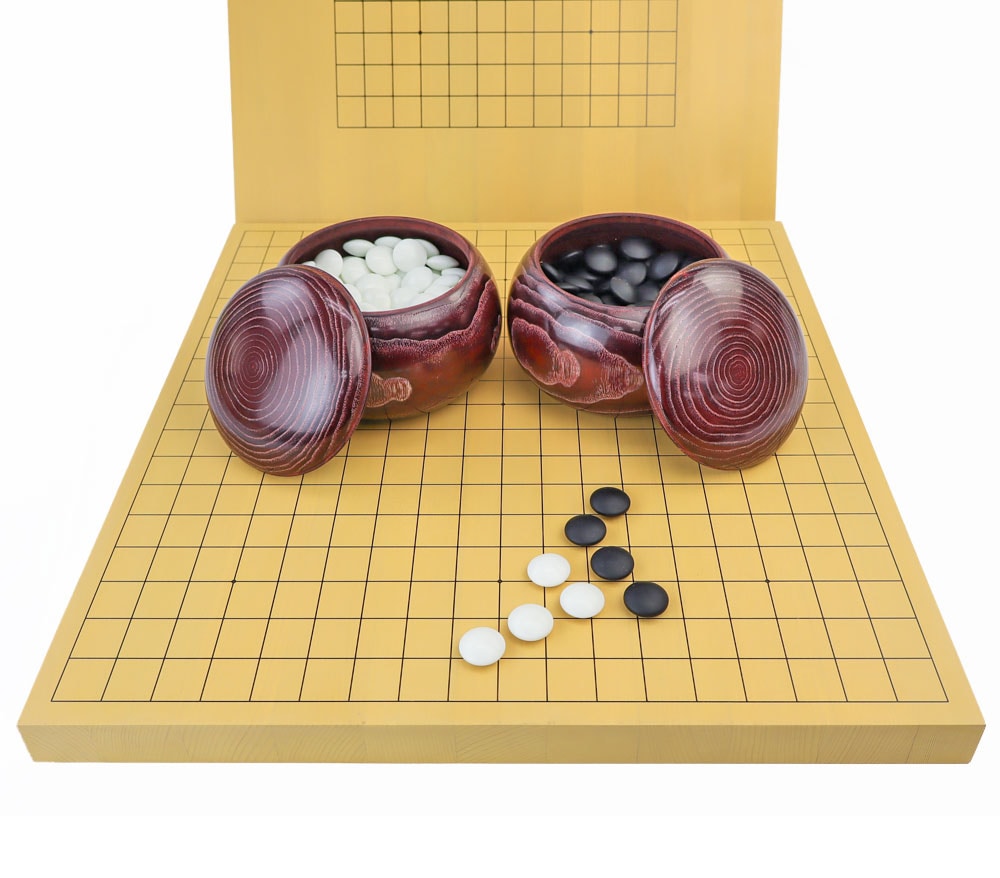 囲碁セット 13路19路両用新かや1寸卓上碁盤セット(ガラス碁石竹・栗