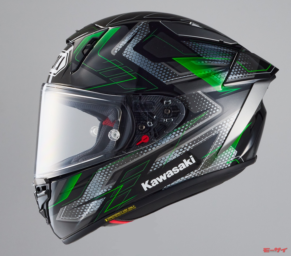 思いっきり“Ninja柄”！カワサキ×SHOEIコラボのレーシングヘルメットX