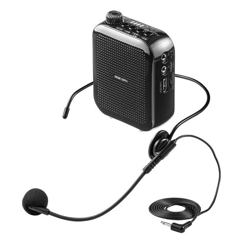 ポータブル拡声器 ハンズフリー ヘッドセットマイク付き microSD USB