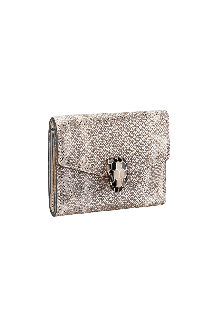 Beige Calf leather, Karung leather Serpenti Forever Trifold Wallet