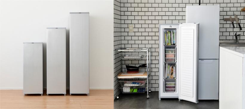 横幅33.5cmの薄型冷凍庫が高さ違いで3種類。どこに置こうかな