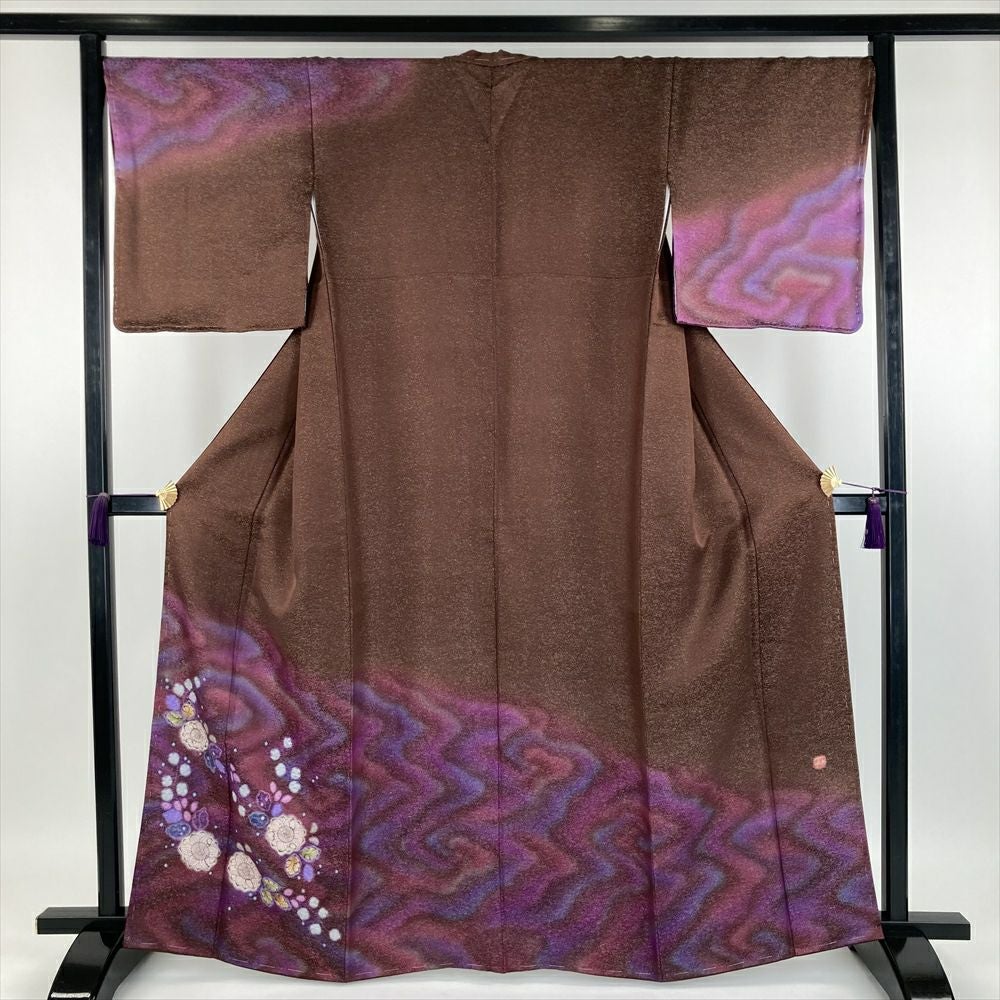 中古） 久保田一竹 訪問着 グレー フォーマル 金通し 染め 辻が花 一竹