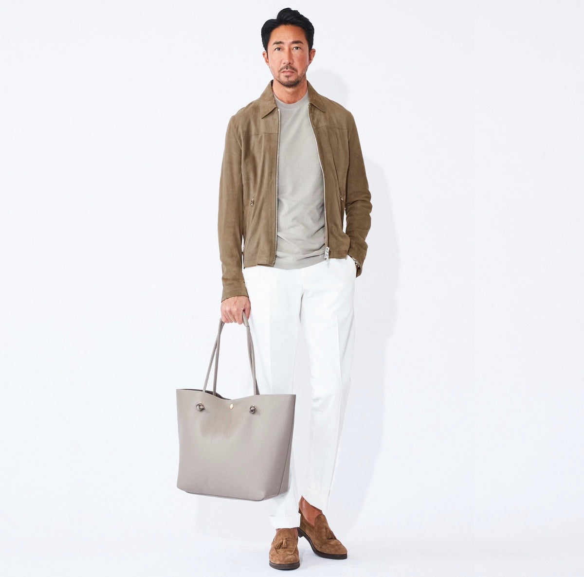 スエード シングルライダースジャケット グレージュ – MINIMAL WARDROBE